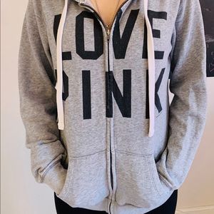 PINK zip up hoodie grey